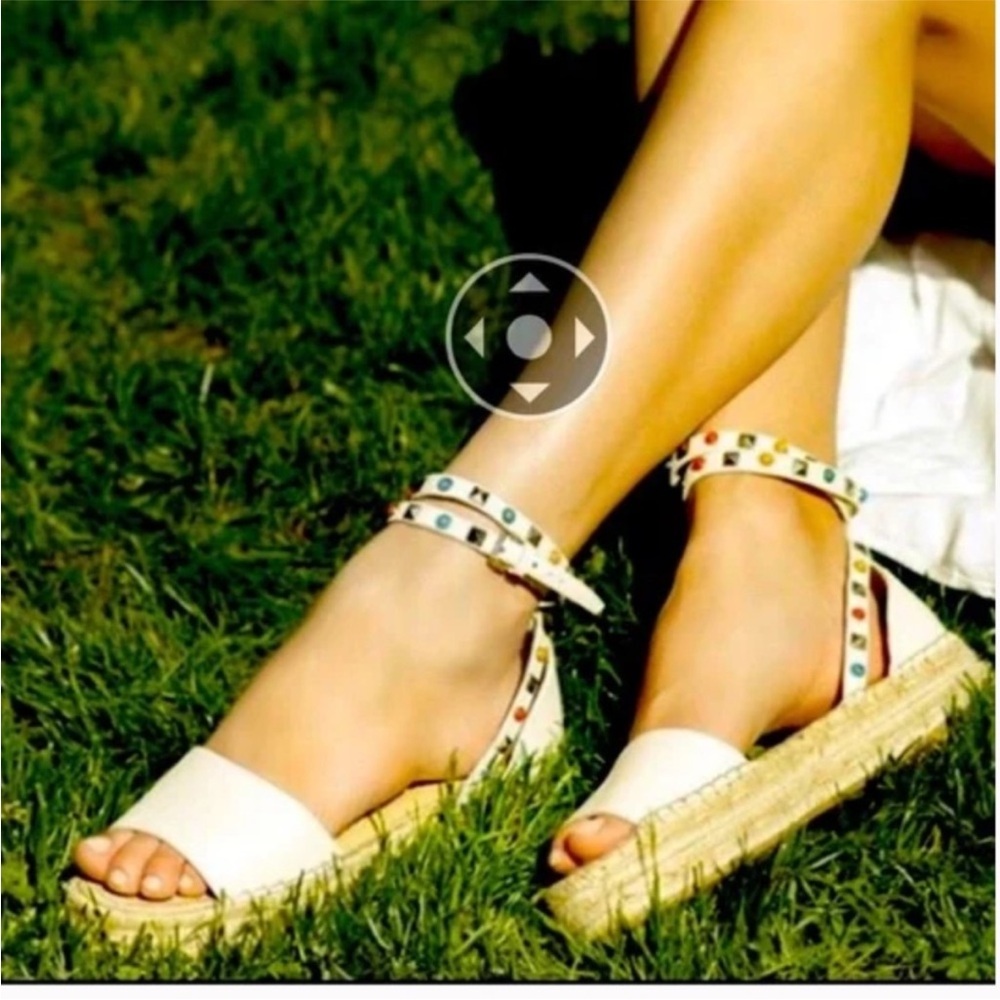Marc Fisher Leather Vejan Platform Espadrille Ankle Wrap Sandal - size 6.5